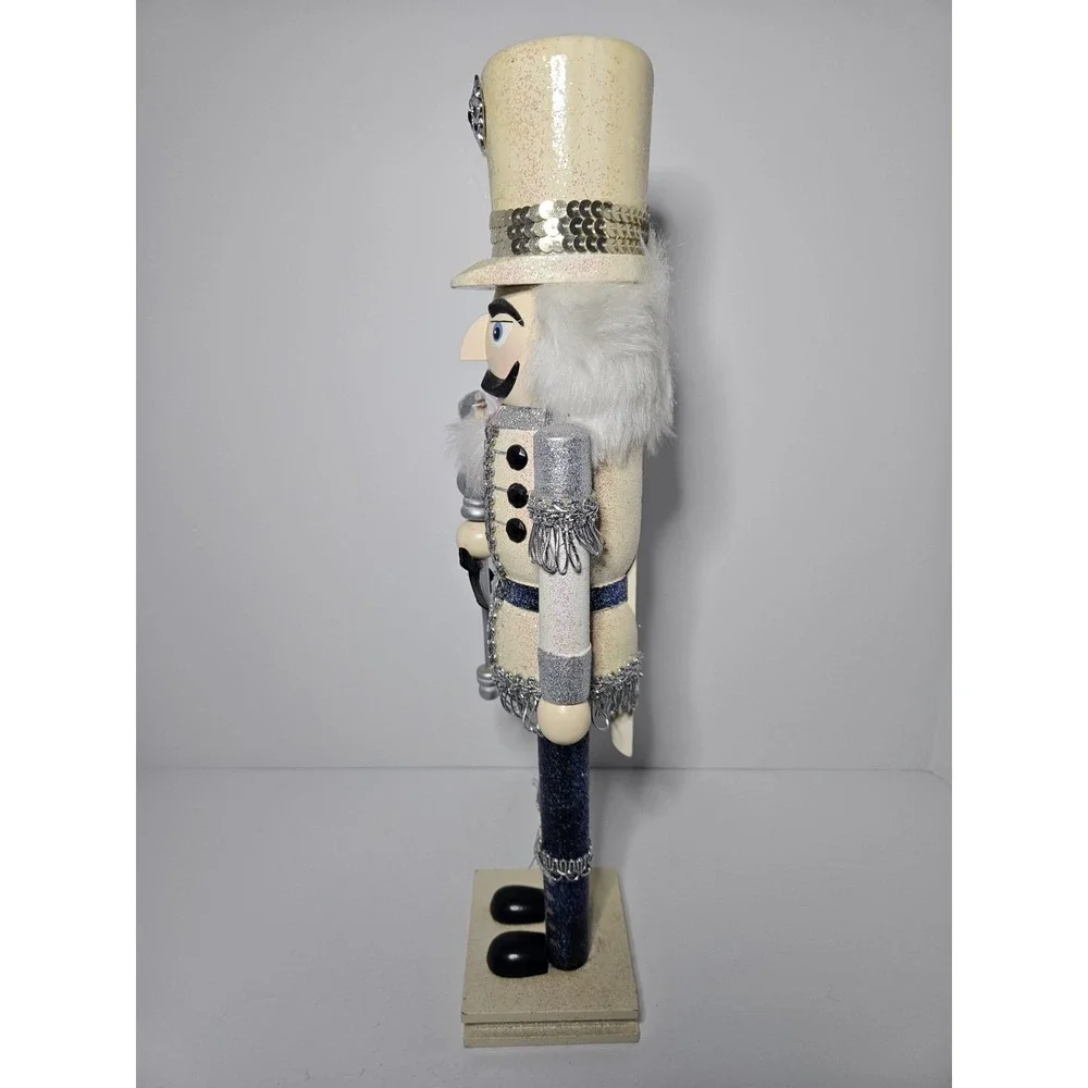 Wooden Nutcracker King Christmas Decor White Gold Silver Glitter Rhinestone